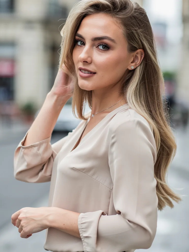 Medium Volume Ash Blonde Waves with Side-Swept Bangs